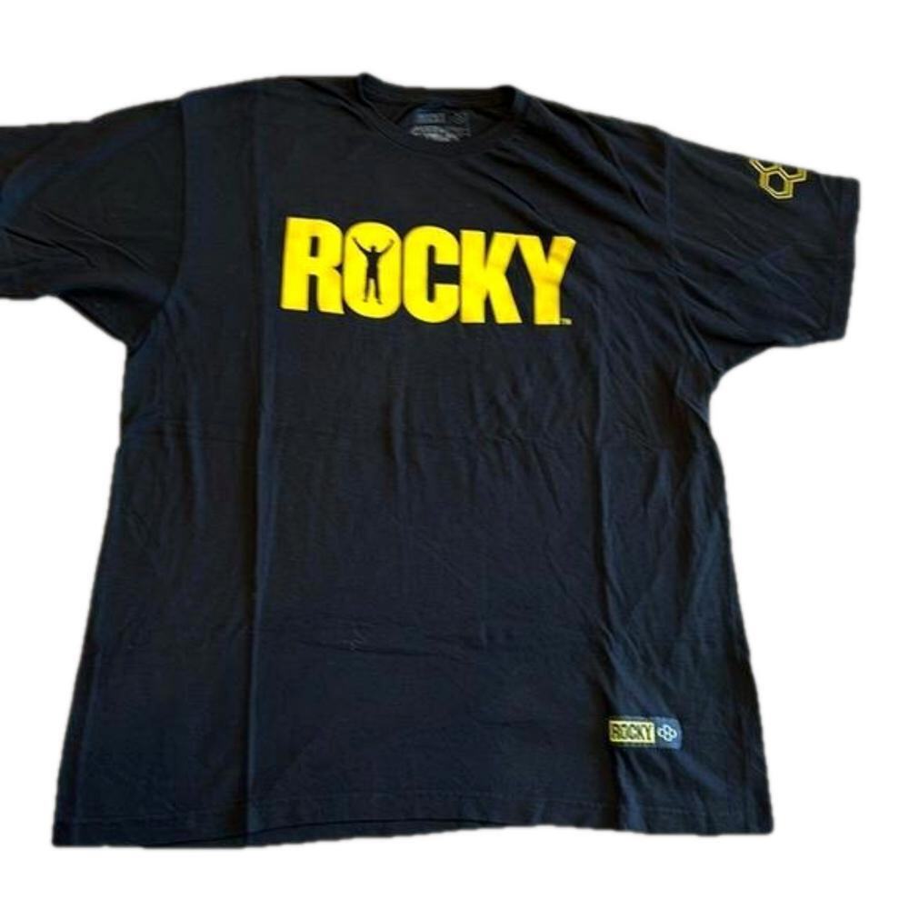 ROCKY Graphic Black T-Shirt - Bold Yellow Print XL